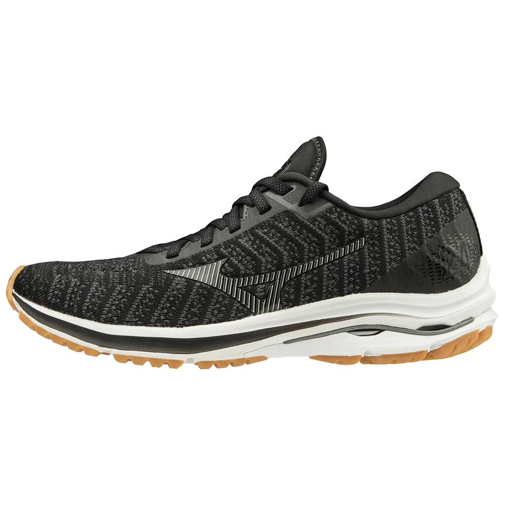 Womens Mizuno Wave Rider 24 WAVEKNIT™ D (Wide) Running Shoes Black/Dark Grey Philippines (VAFLZG965)